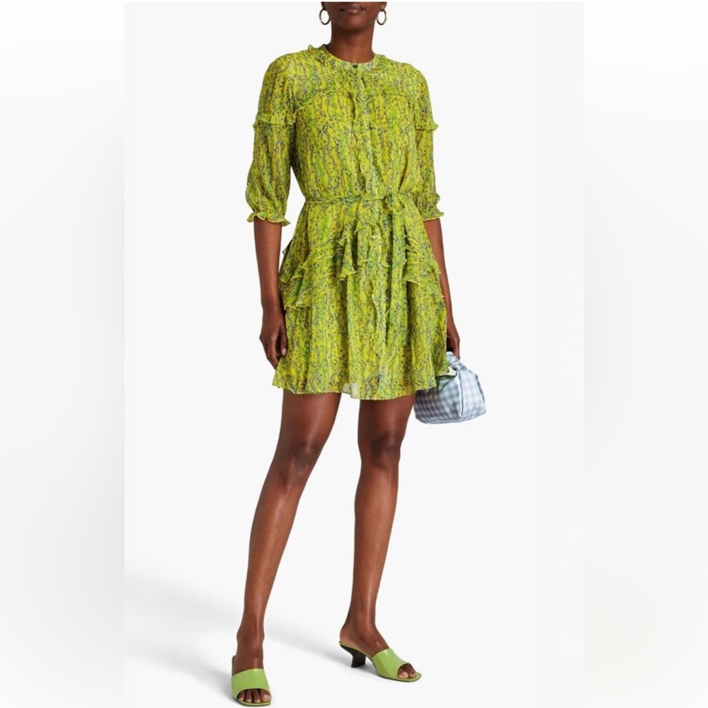 Saloni Tilly Ruffle Floral Print Silk Georgette Mini Dress - sz 2